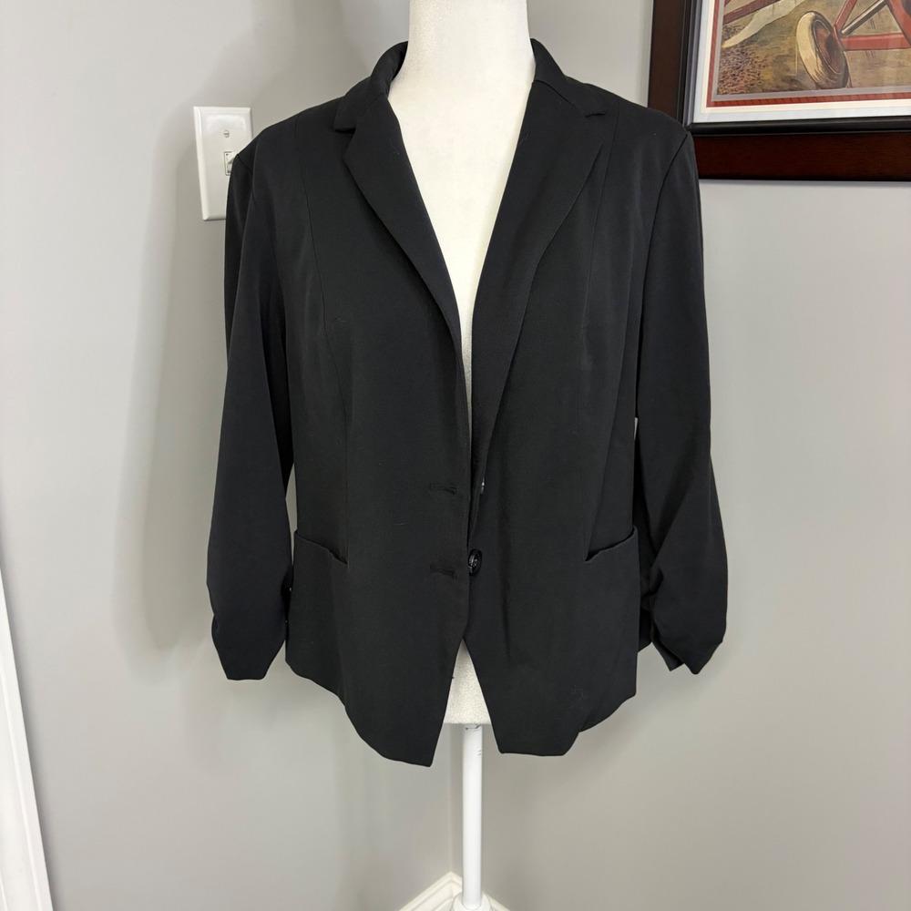 Maurices Womens Black Ruched 3/4 Sleeve Single Button Blazer Jacket Size XL